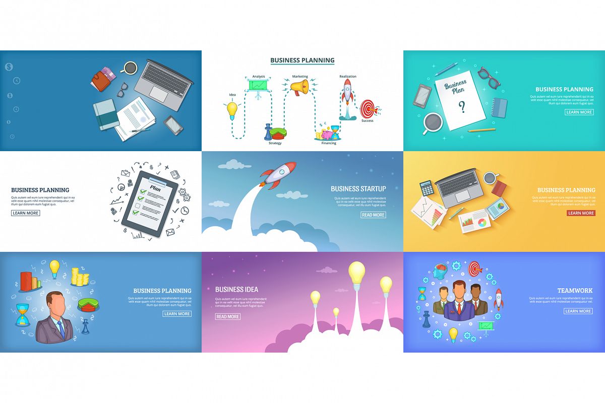 Business banner set template, cartoon style example image 1