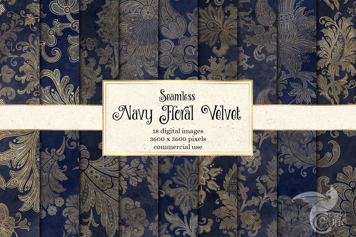 Navy Floral Velvet Digital Paper example image 1