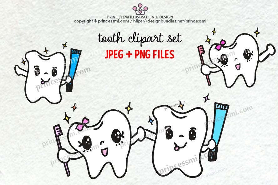 Cute TOOTH illustration clipart set example image 1