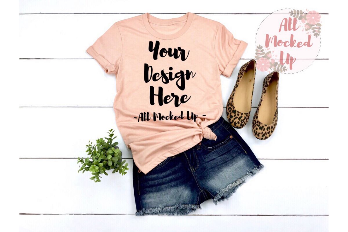 Bella Canvas 3001 / 3413 PEACH Shirt Mock Up 3/19 example image 1