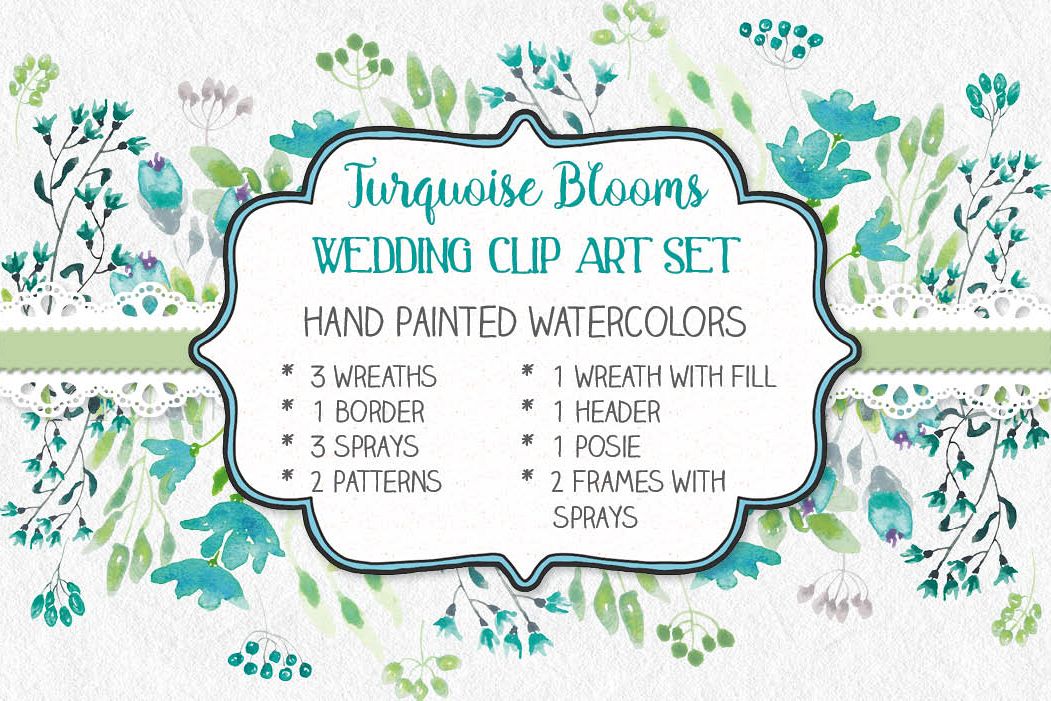 Watercolor clip art bundle: turquoise flowers example image 1