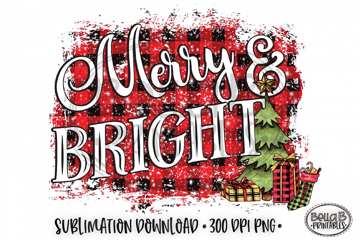 Christmas Sublimation Design, Merry and Bright Sublimation example image 1