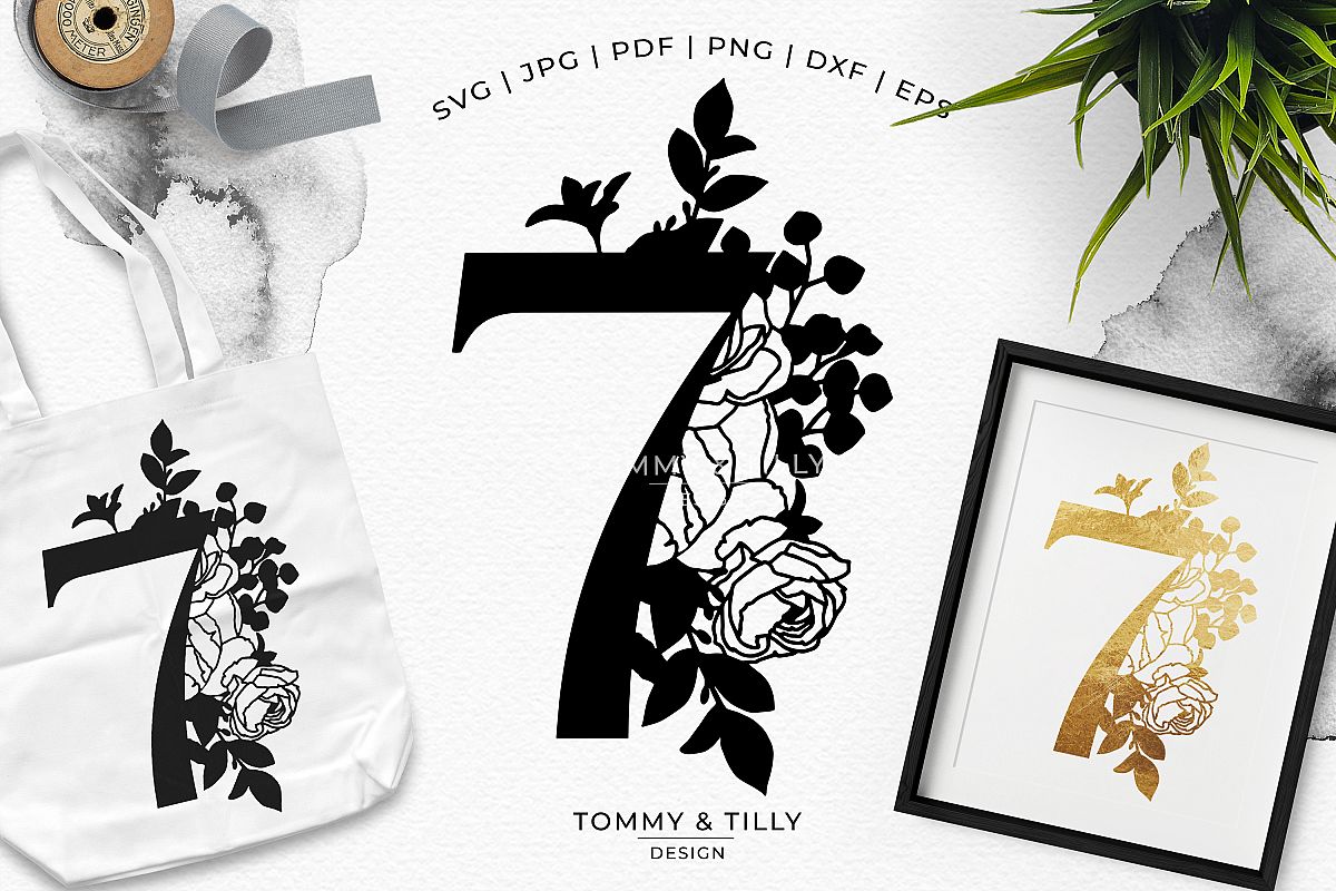 7 Floral Bouquet Number Design - Paper Cut SVG EPS DXF PNG example image 1
