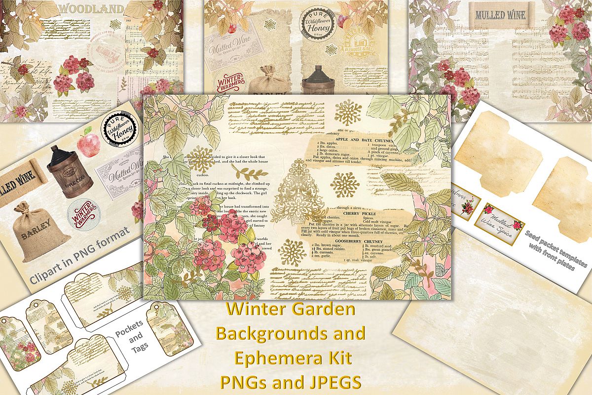 Winter Garden Backgrounds with Free Ephemera. Journaling Kit example image 1