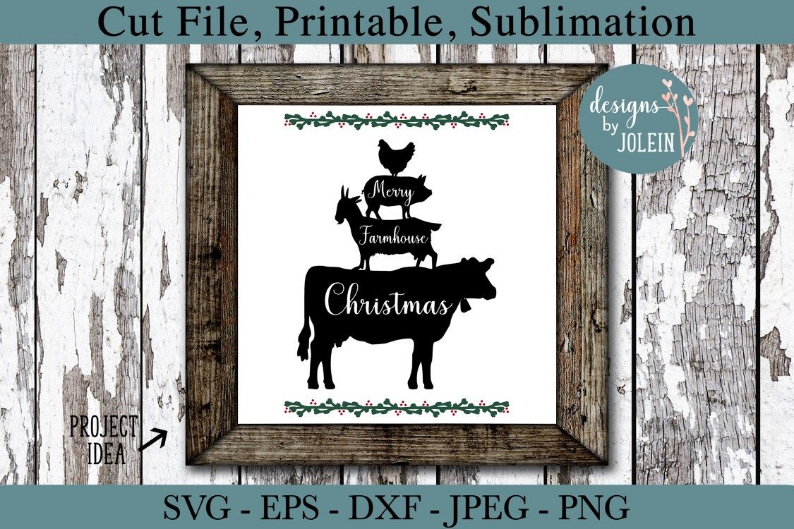 Merry Farmhouse Christmas SVG, png, eps, DXF, sublimation example image 1