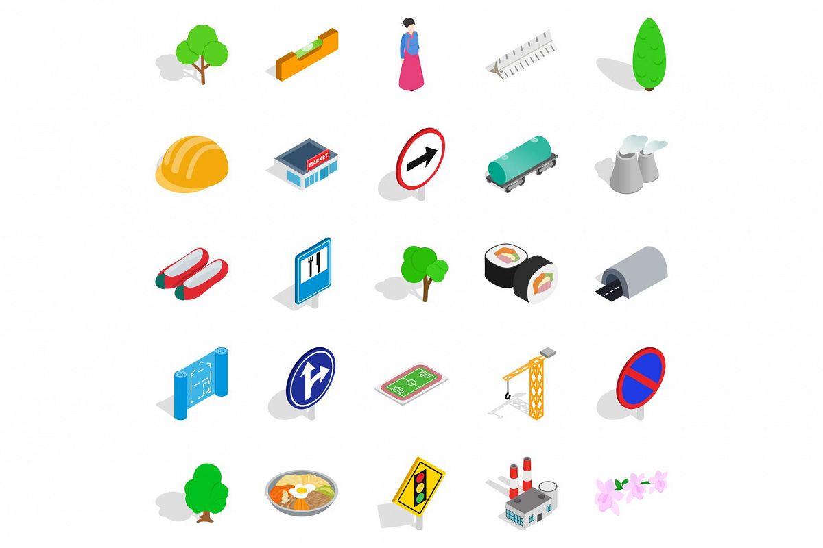 Wayside icons set, isometric style example image 1