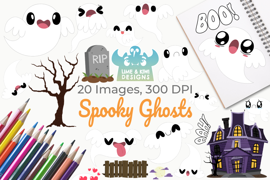 Spooky Ghosts Clipart, Instant Download Vector Art example image 1