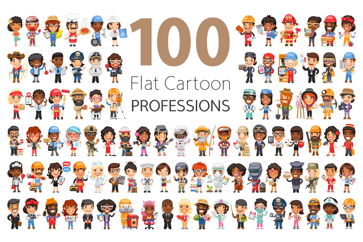 100 Professions Flat Characters example image 1