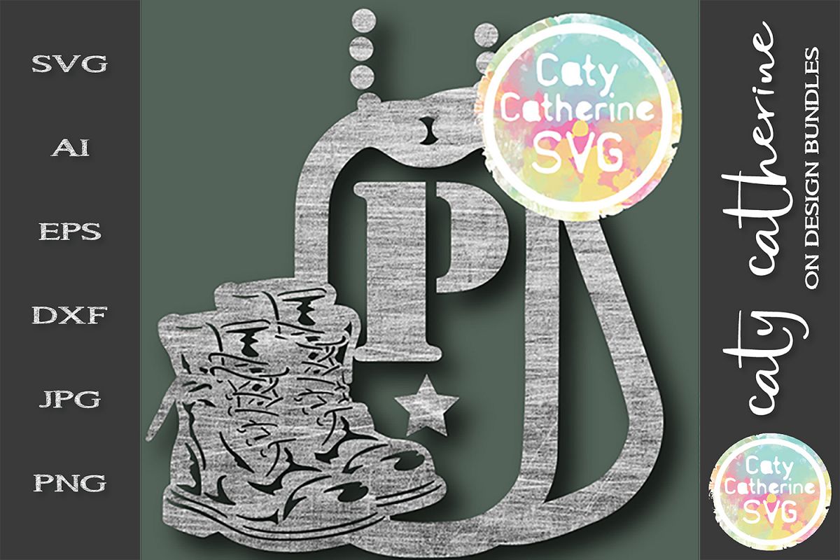 Letter P Military Dog Tags And Boots Monogram SVG Cut File example image 1