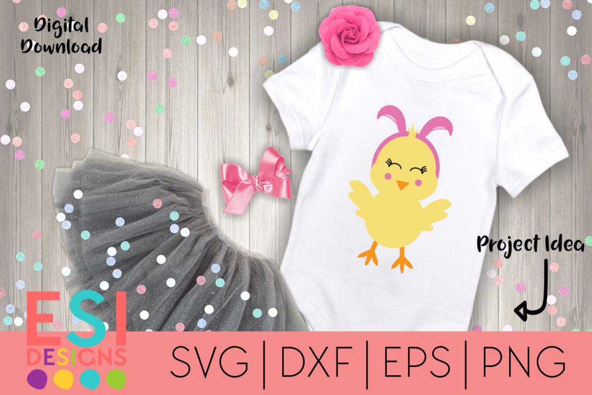 Easter | Chick with Bunny Ears | SVG DXF EPS PNG example image 1