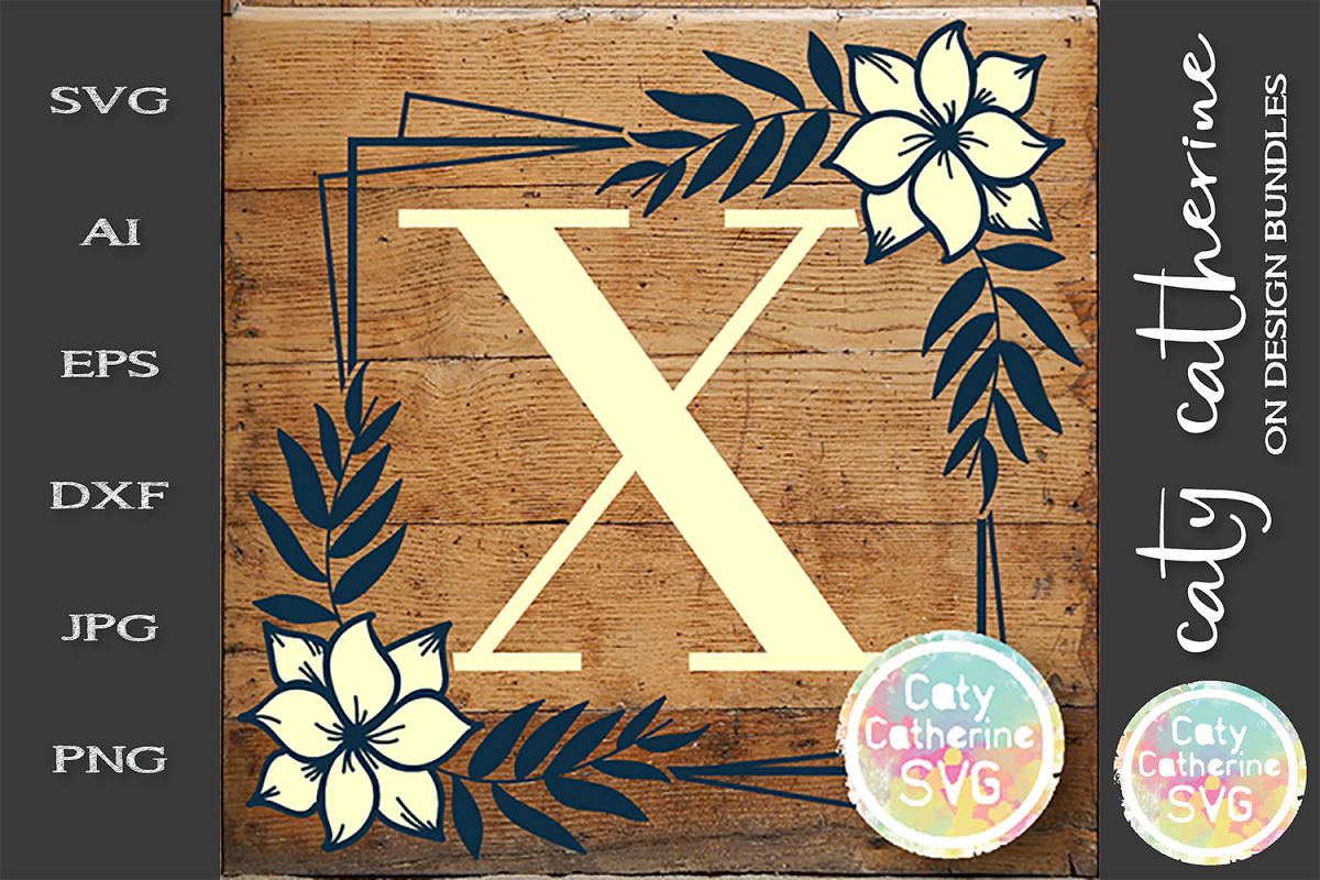 Letter X Floral Monogram Frame SVG Cut File example image 1