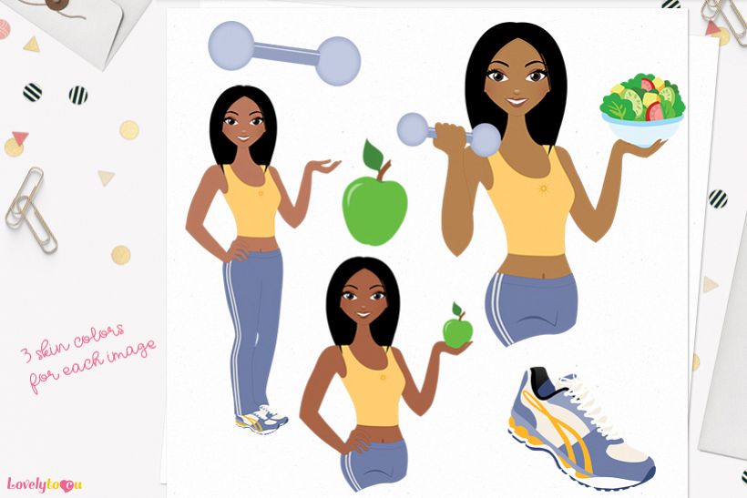 Woman workout character clip art L086 Layla example image 1