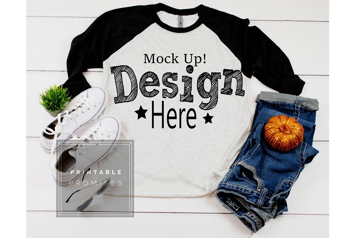 Next Level 6051 Black Raglan Mockup Baseball T-Shirt Mock Up example image 1