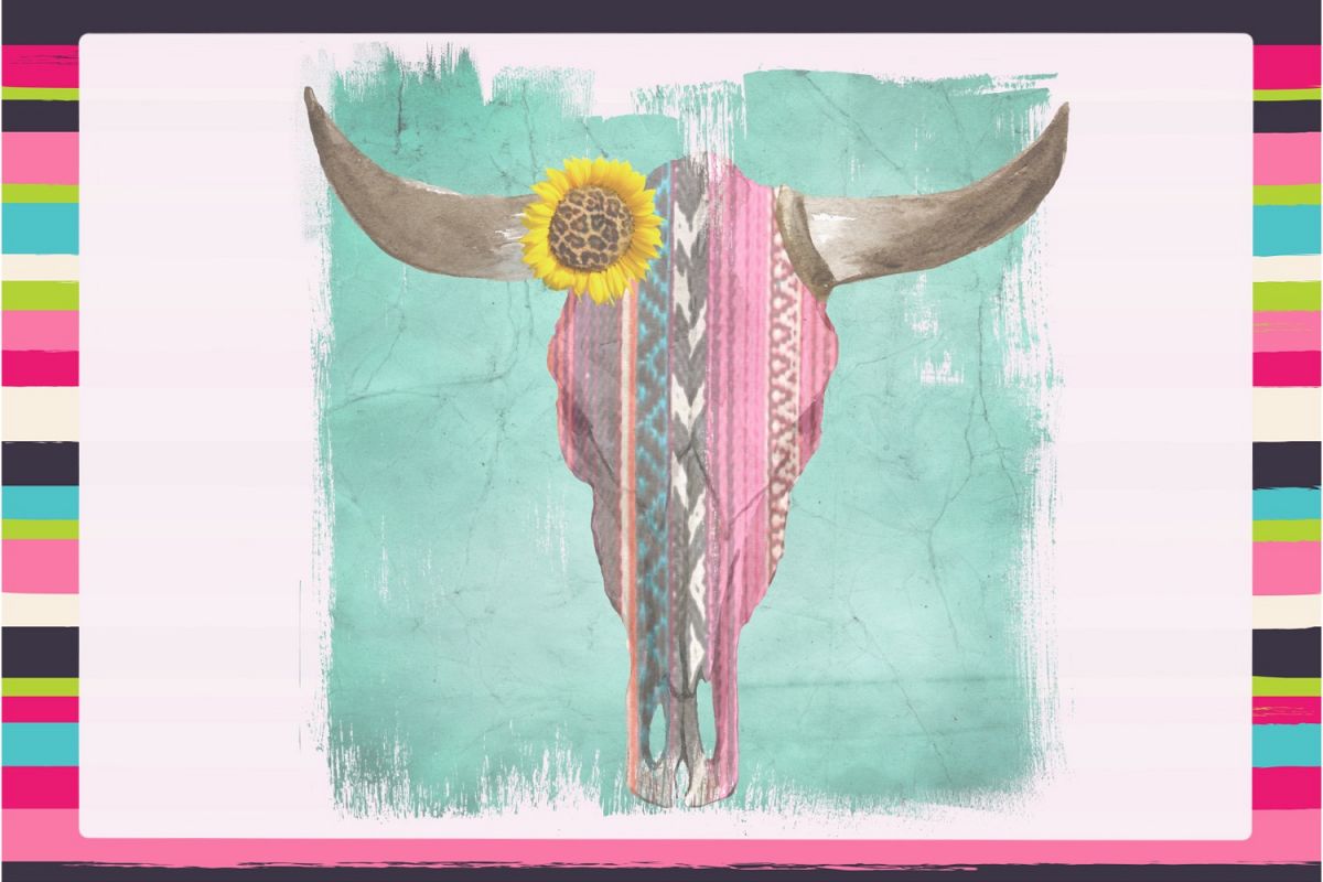 Serape Steer Skull Sublimation Digital Download example image 1