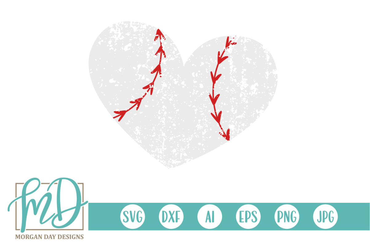 Grunge Baseball Heart SVG, DXF, AI, EPS, PNG, JPEG example image 1