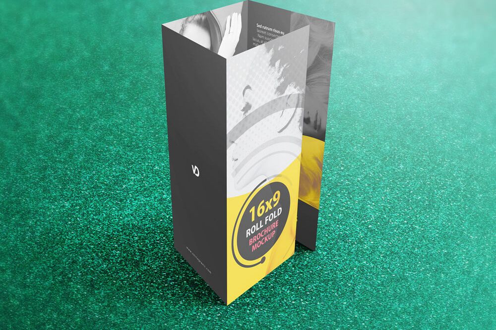 16 X 9 Four Panel Roll Fold Brochure Mockup example image 1