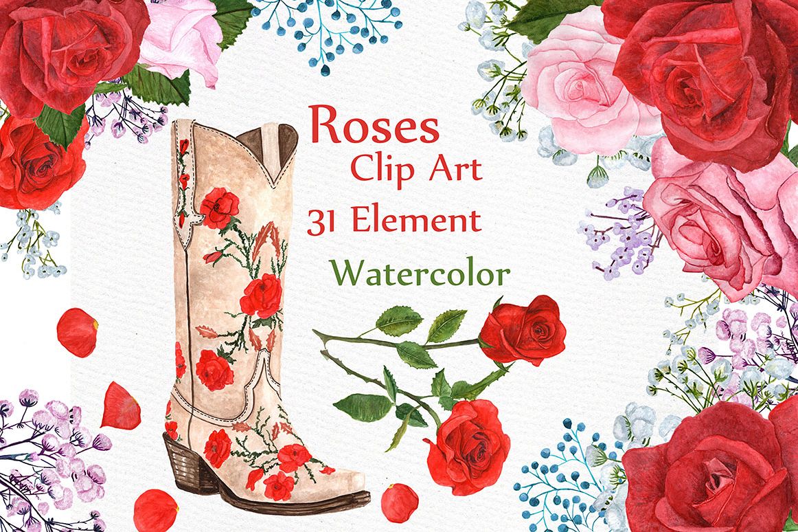Watercolor Roses Clipart example image 1