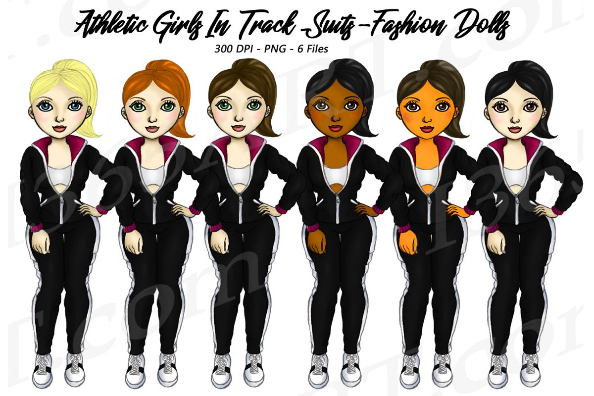 Fitness Girls in Jogging Suits Clipart Digital Graphics example image 1