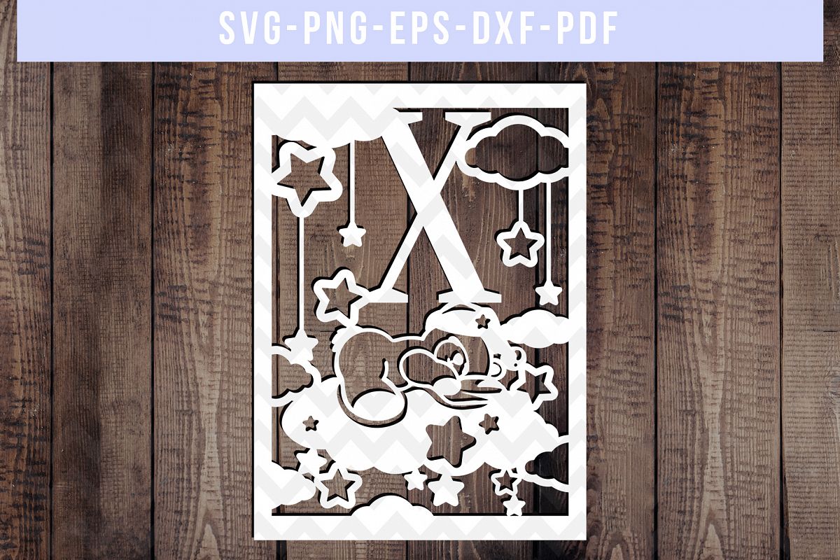 Nursery X Monogram Papercut Template, Kids Room Decor, DXF example image 1