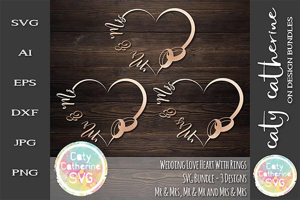 Download Wedding Love Heart Frame With Rings Bundle SVG Cut File