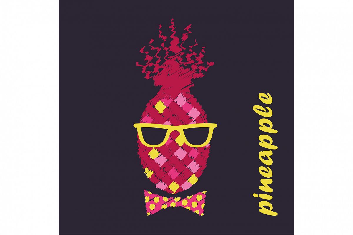 Poster Pineapple with glasses. Vector illustration. example image 1