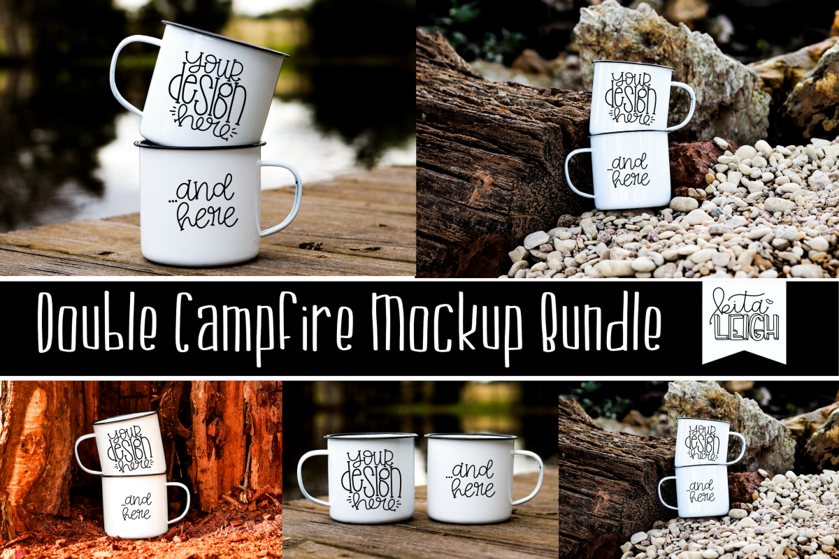 Double Stack White Campfire Mug Mockup Bundle example image 1