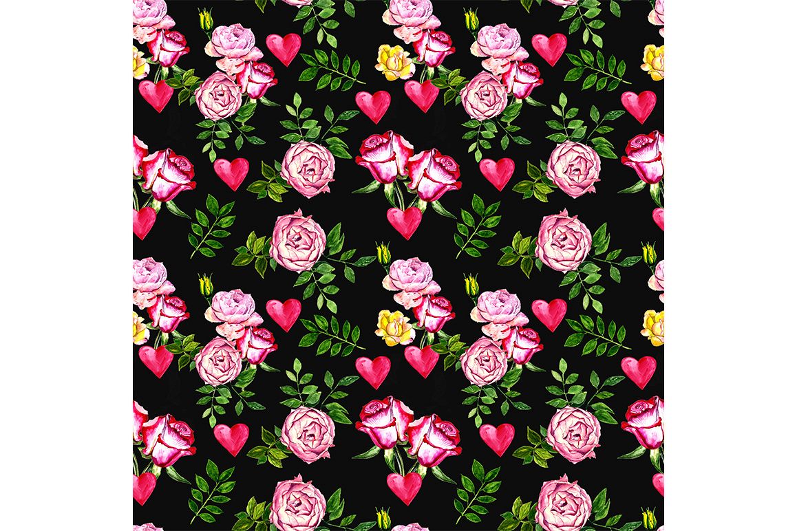 Seamless Love pattern with roses and heart example image 1