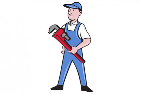 Handyman Pipe Wrench Standing Cartoon example image 1