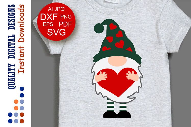 Valentine's day svg Gnome with heart svg example image 1