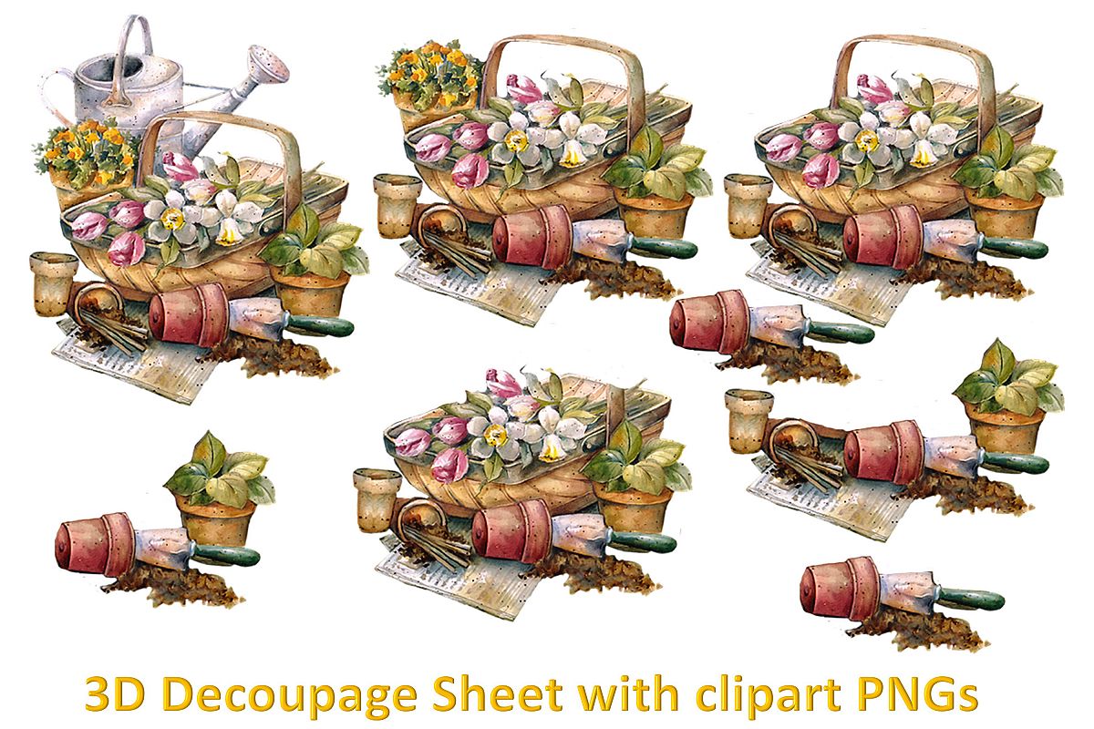 Floral Decoupage sheet or collage sheet. Printable and PNGs example image 1