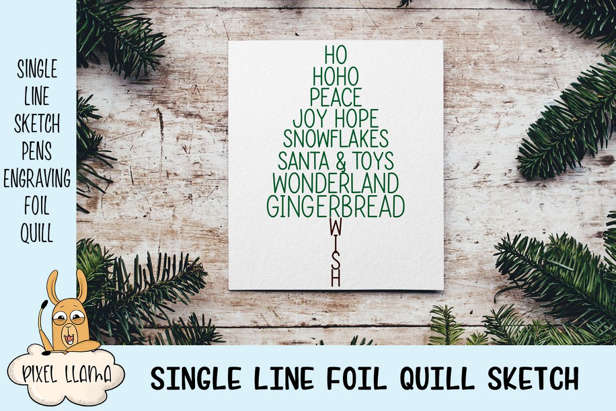 Christmas Tree Word Art Single Line Sketch example image 1