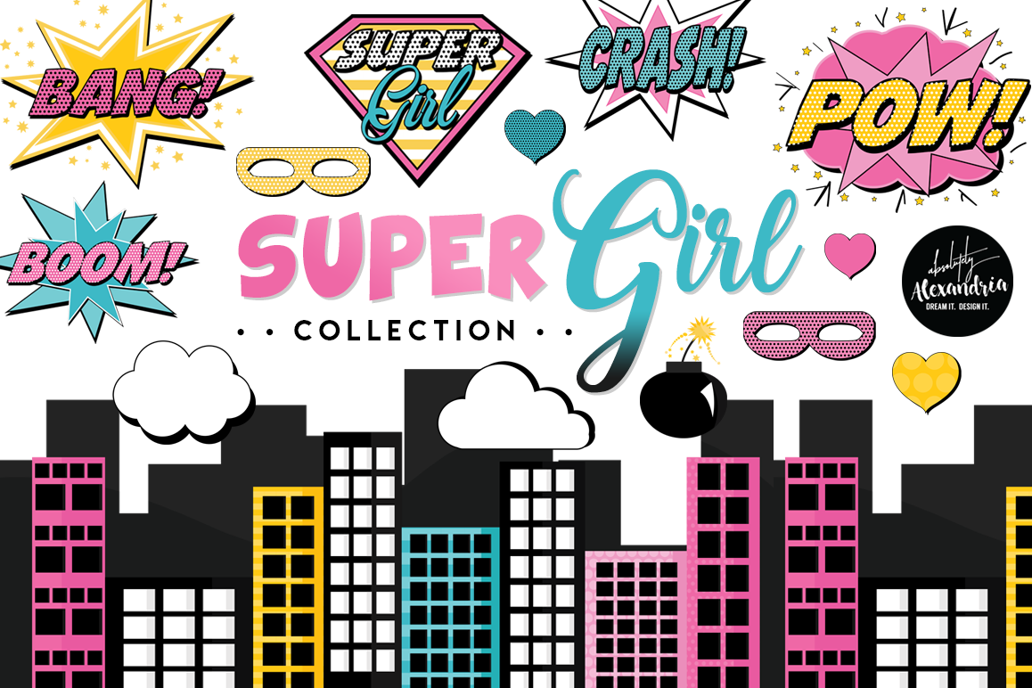 Super Girl Clipart Graphics & Digital Paper Patterns Bundle example image 1