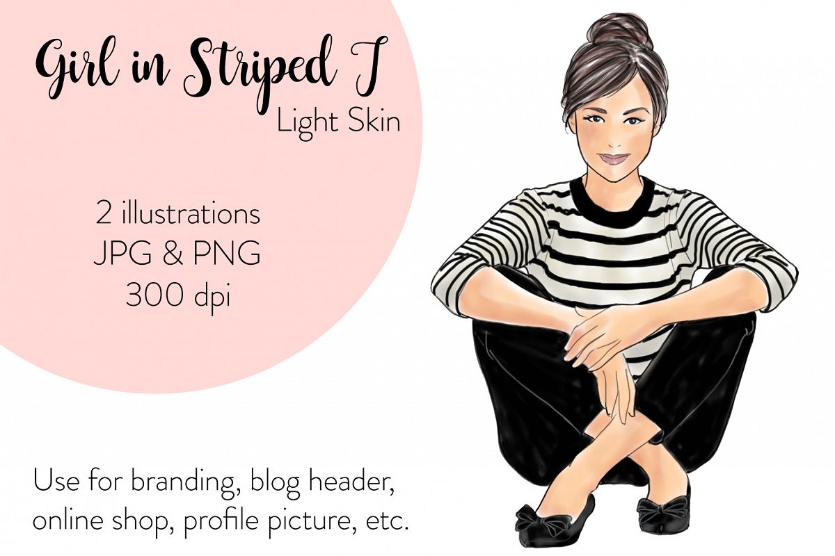 Fashion illustration - Girls in striped T - Light Skin example image 1
