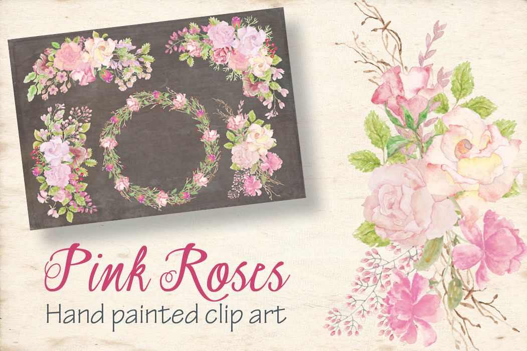 Pink roses in watercolor: set of sprays example image 1