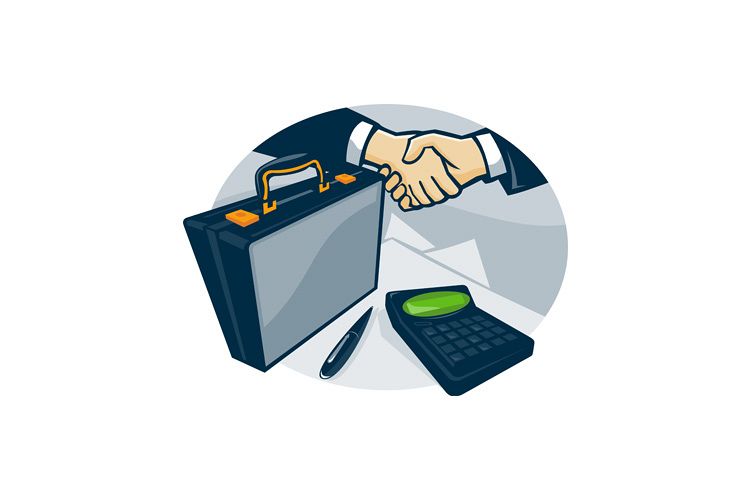 Business Handshake Deal Briefcase Retro example image 1
