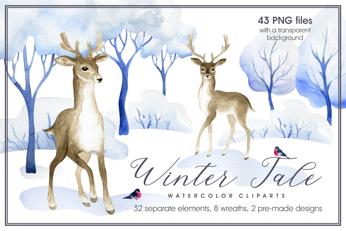 Winter tale. Watercolor cliparts example image 1