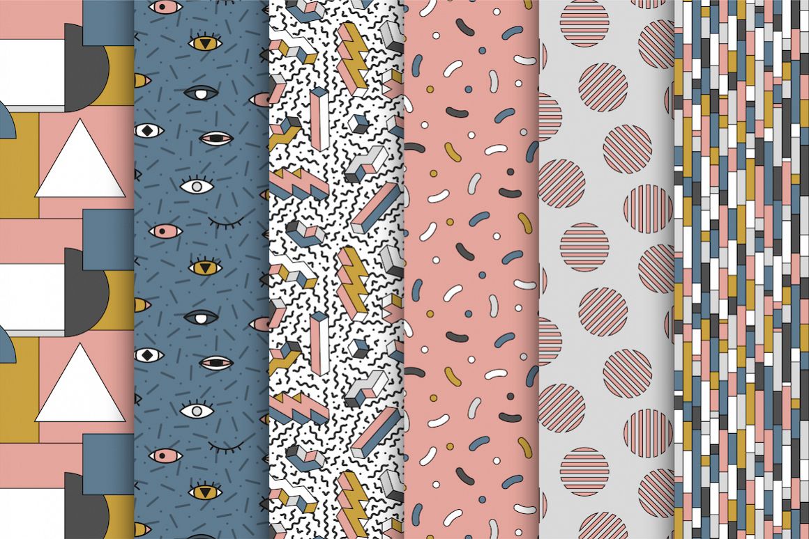 Memphis seamless trendy patterns example image 1