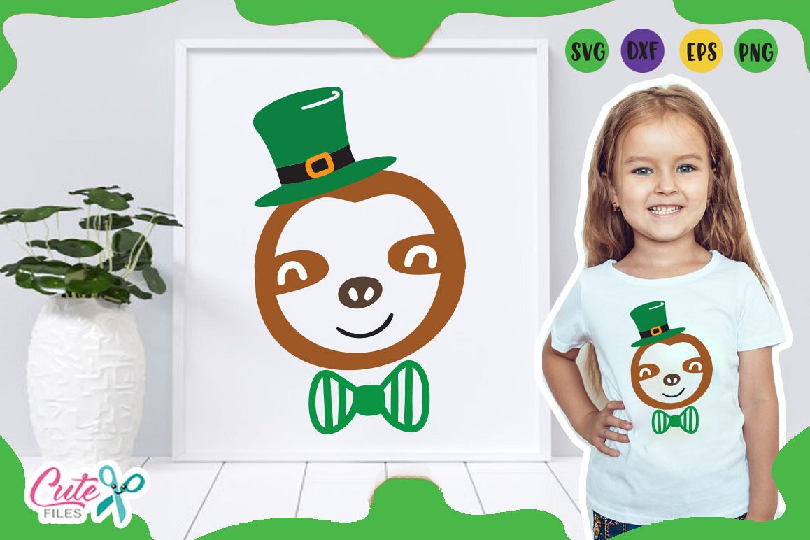 Sloth face A st patrick Cut File example image 1