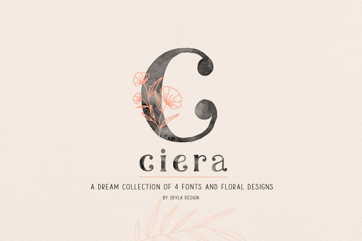 Ciera watercolor svg font family & floral logos clipart example image 1
