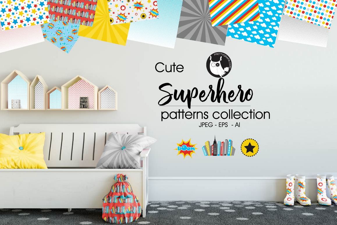 SUPERHERO, digital papers example image 1