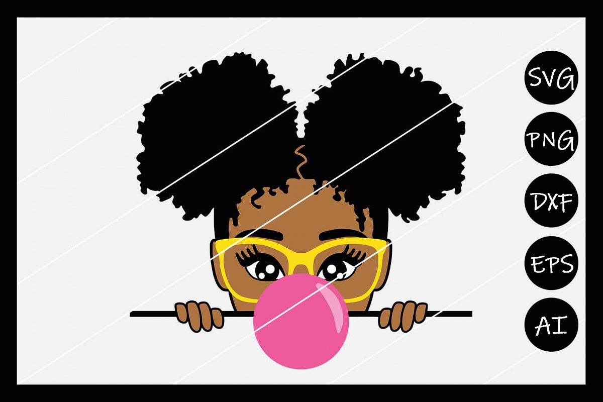 African American Afro Girl Puff SVG, Silhouette Cameo, Cut example image 1