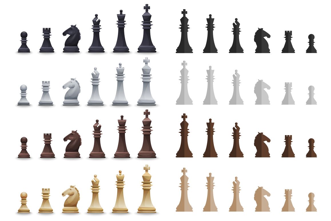 Vector Chess set: 4 sets pieces in 2 slyles, 6 posters, 2 pattern, chessboard example image 1