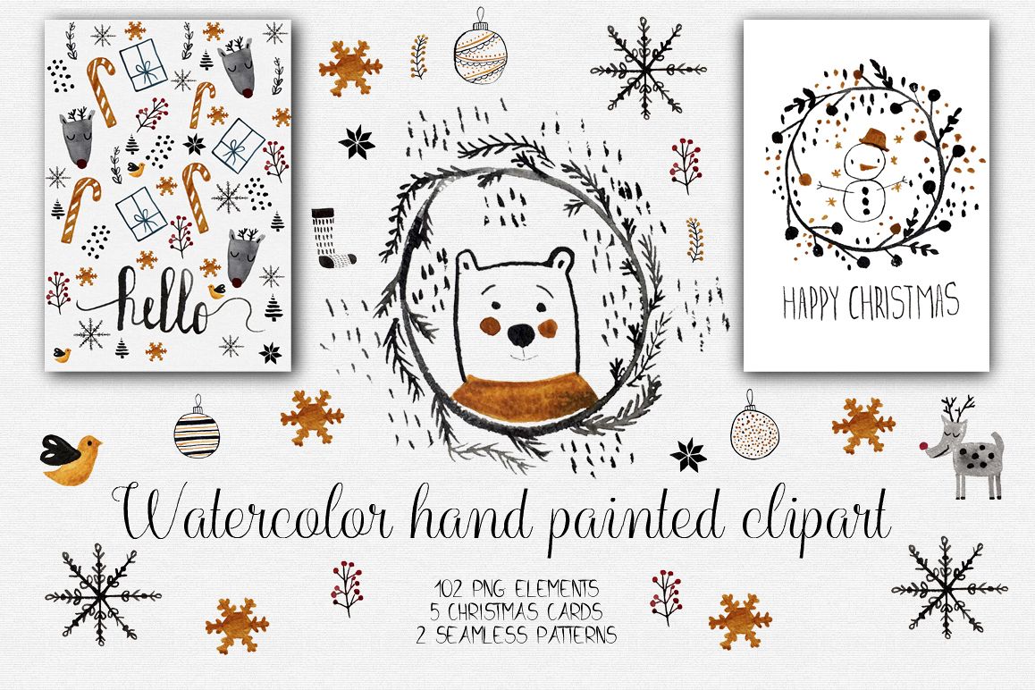 Watercolor Christmas Clipart example image 1