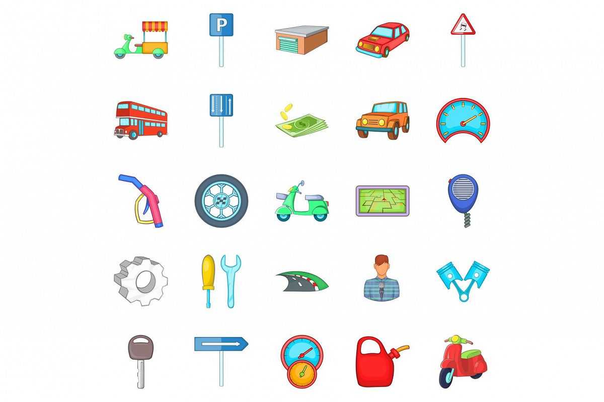 Motor car icons set, cartoon style example image 1