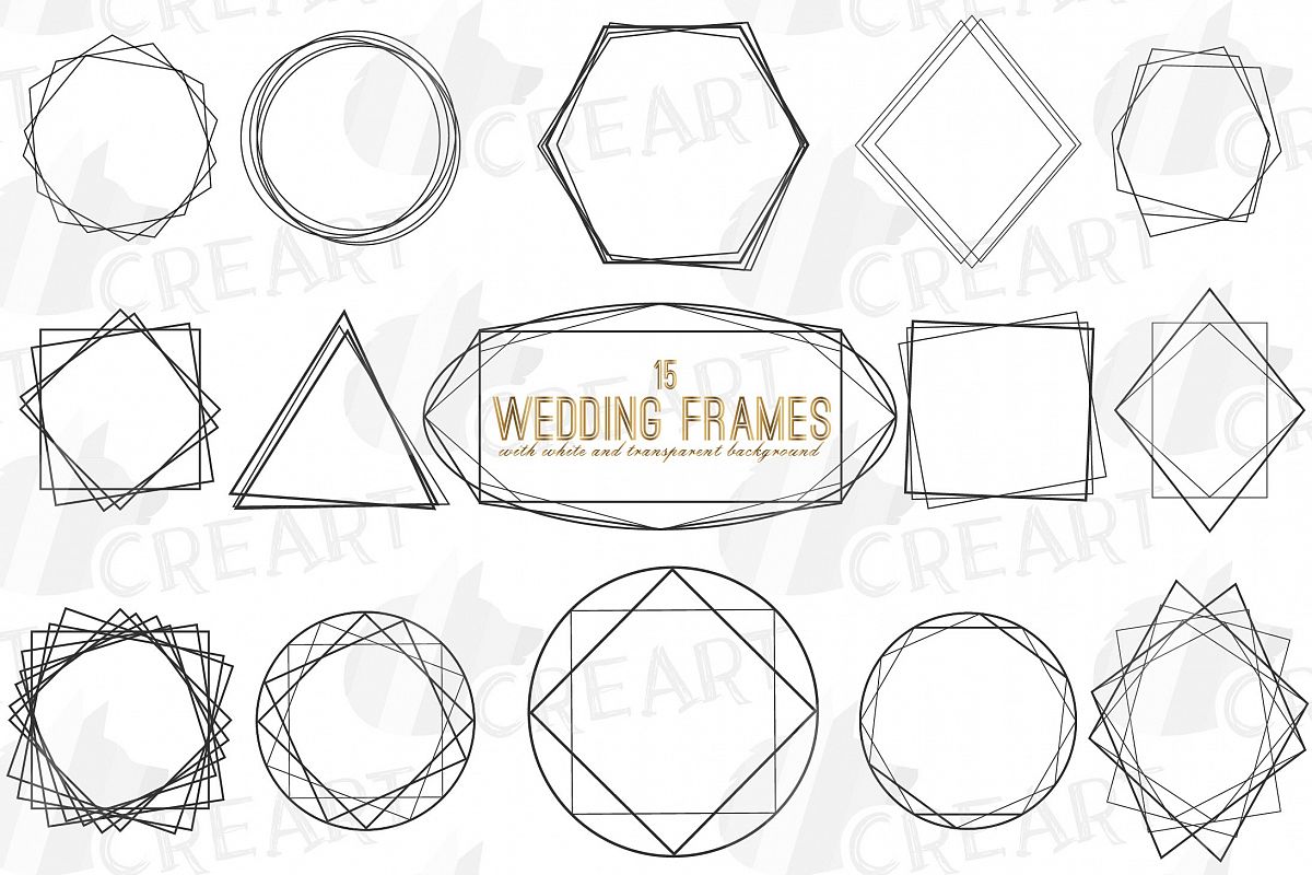 Geometric lineal black frames decor clip art. Wedding border example image 1