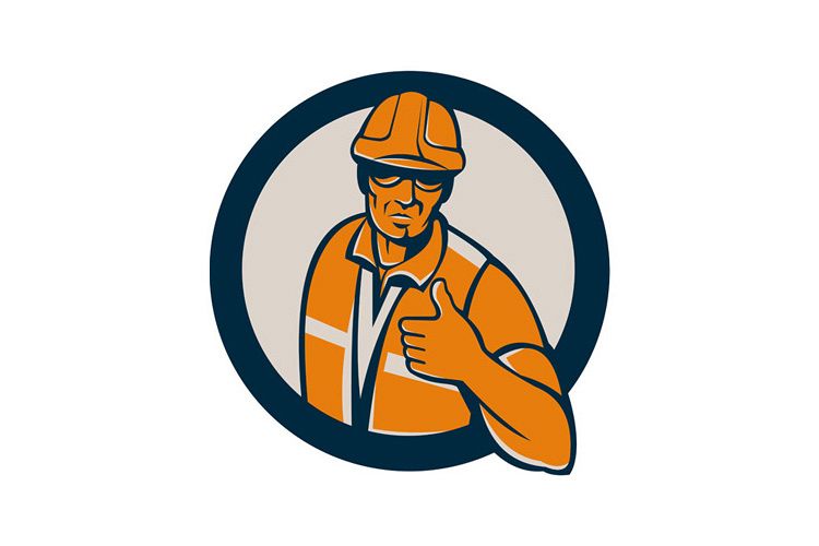 Construction Worker Thumbs Up Circle Retro example image 1