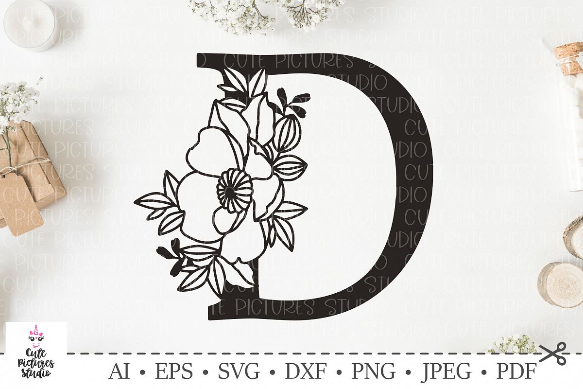Botanical alphabet svg. Floral letter D svg. Bundle SVG, DXF (232479