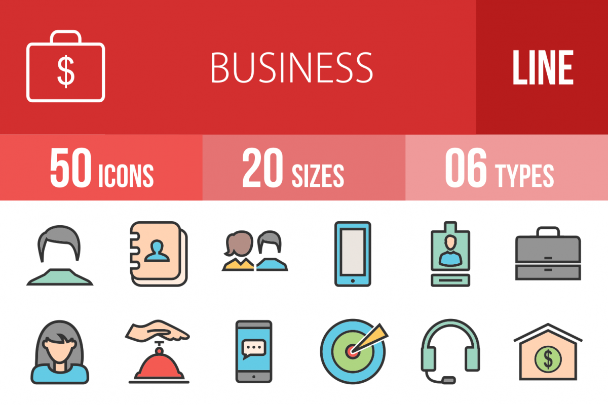50 Business Linear Multicolor Icons example image 1