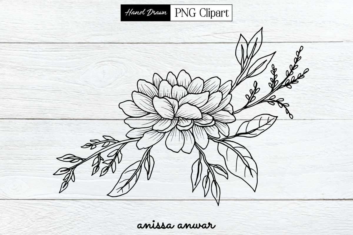 Flower Line Art, Png Clipart, Sublimation Printable example image 1
