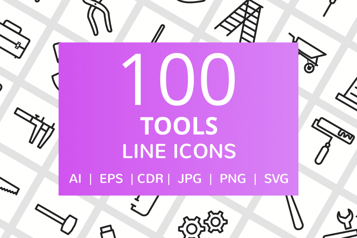 100 Tools Line Icons example image 1